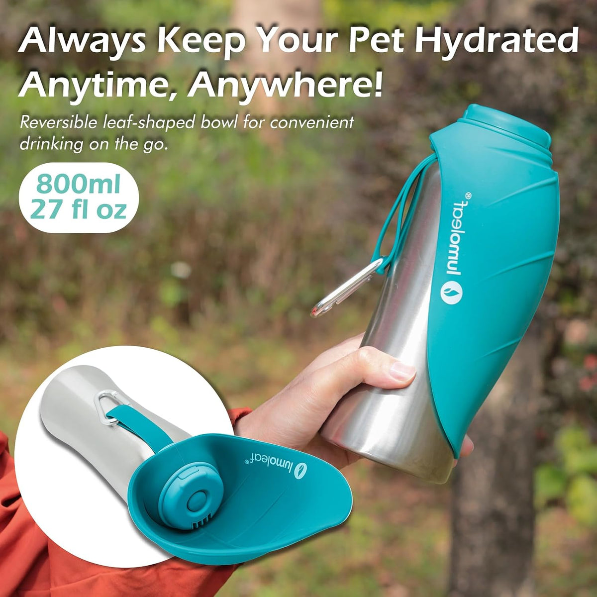 Portable Dog Water Bottle 27 OZ, Stainless Steel Pet Travel Water Bottle Dispenser for Walking, Hiking and Outdoor, Portable Water Bowl for Large Dogs (Blue)