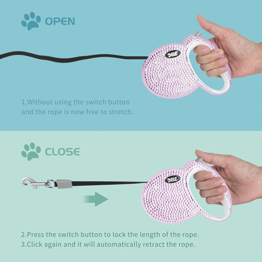 Retractable Dog Leash, Pet Walking Leash with Anti-Slip Handle, Strong Nylon Tape, 360°Tangle-Free, Suitable for Small Medium Dog Cat, Gift Waste Bags Dispenser Included,10 Ft, Pink