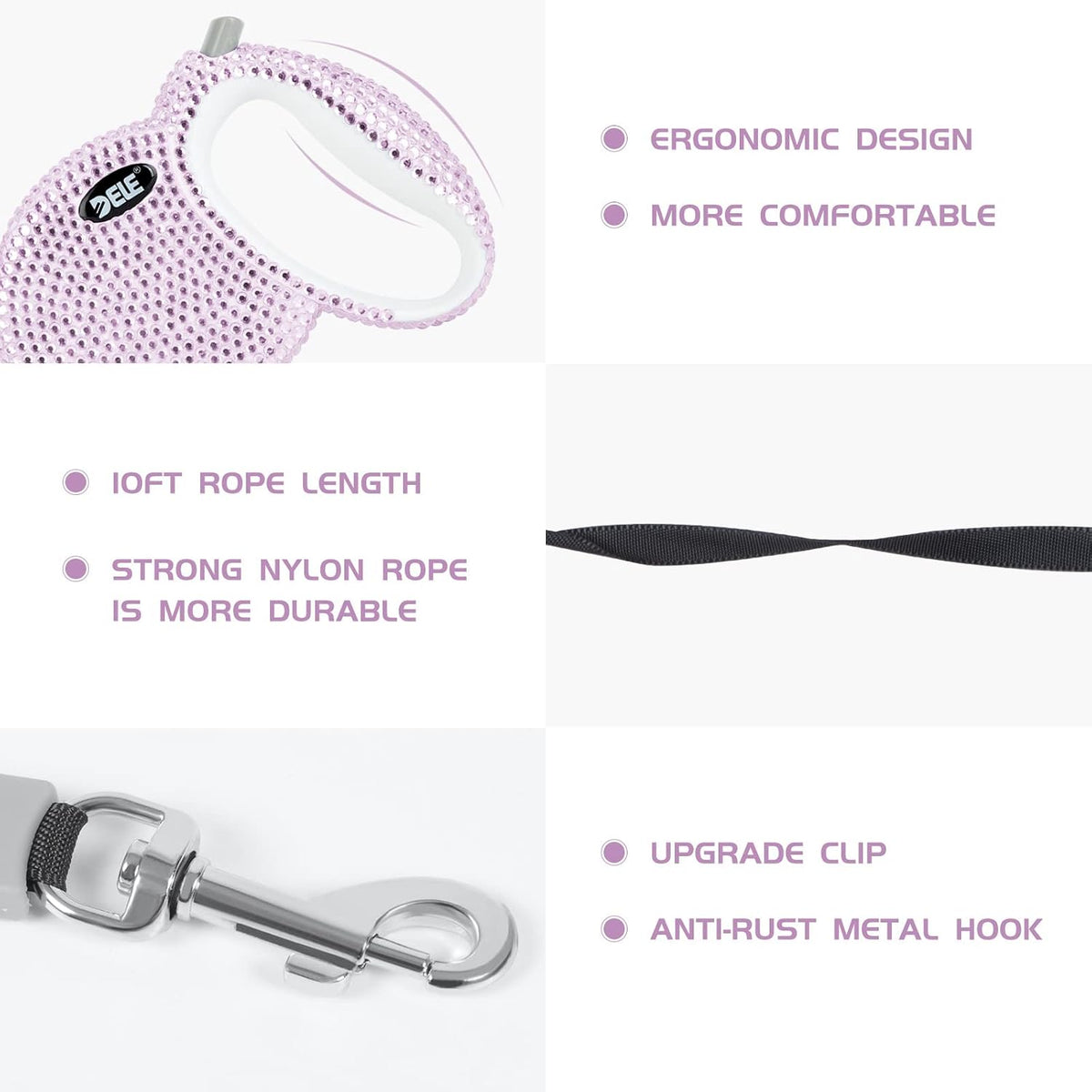 Retractable Dog Leash, Pet Walking Leash with Anti-Slip Handle, Strong Nylon Tape, 360°Tangle-Free, Suitable for Small Medium Dog Cat, Gift Waste Bags Dispenser Included,10 Ft, Pink