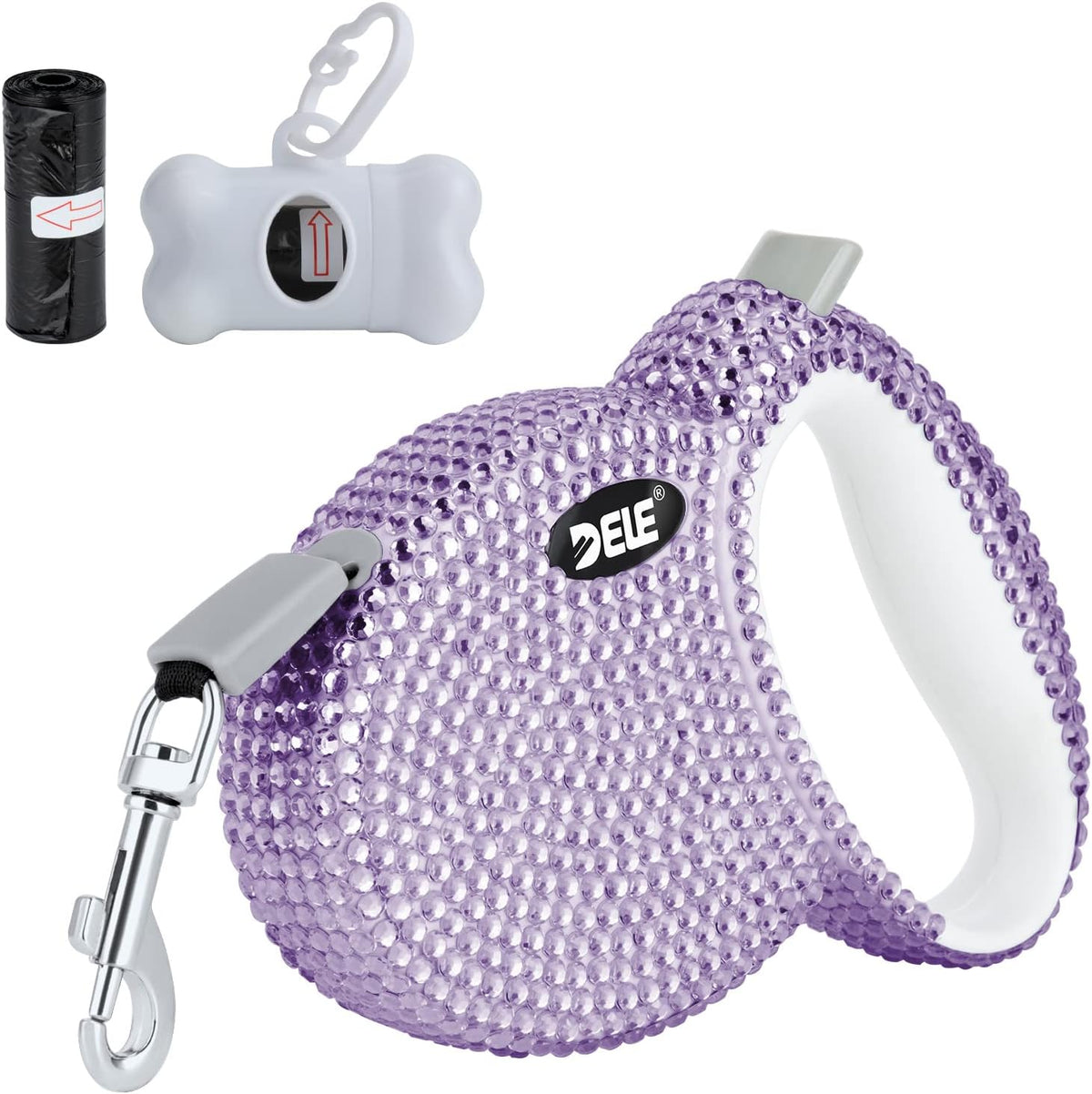 Retractable Dog Leash, Pet Walking Leash with Anti-Slip Handle, Strong Nylon Tape, 360°Tangle-Free, Suitable for Small Medium Dog Cat, Gift Waste Bags Dispenser Included,10 Ft, Purple