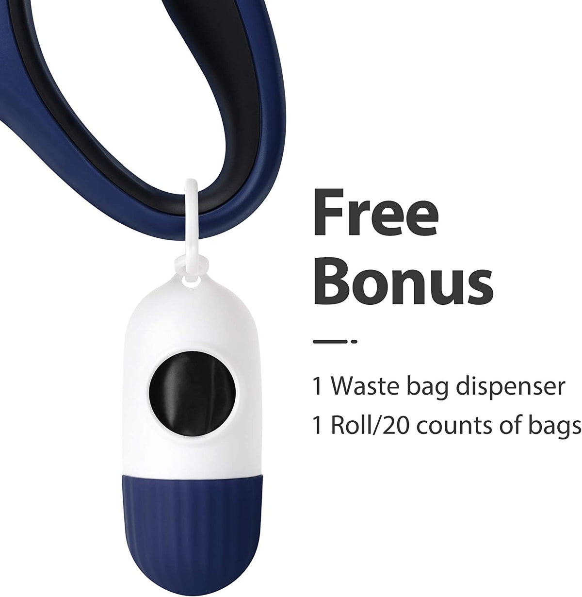 Retractable Dog Leash with Dispenser and Poop Bags, 10 Ft, Navy Blue