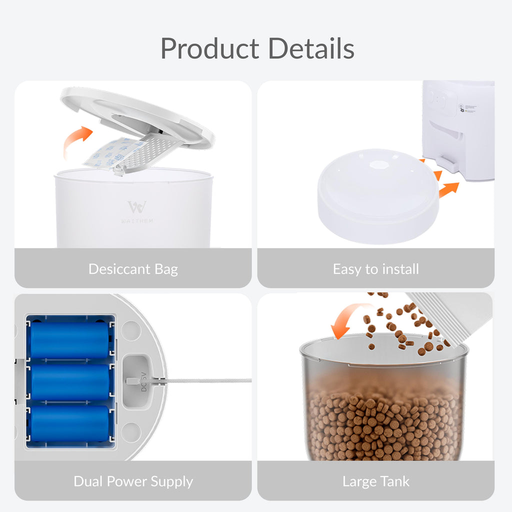 3L Automatic Smart Pet Feeder 2.4G Wifi App Controlled Timed Quantitative Dry Food Dispenser for Cat Dog Small Pets Airtight Lid Dual Power Supply