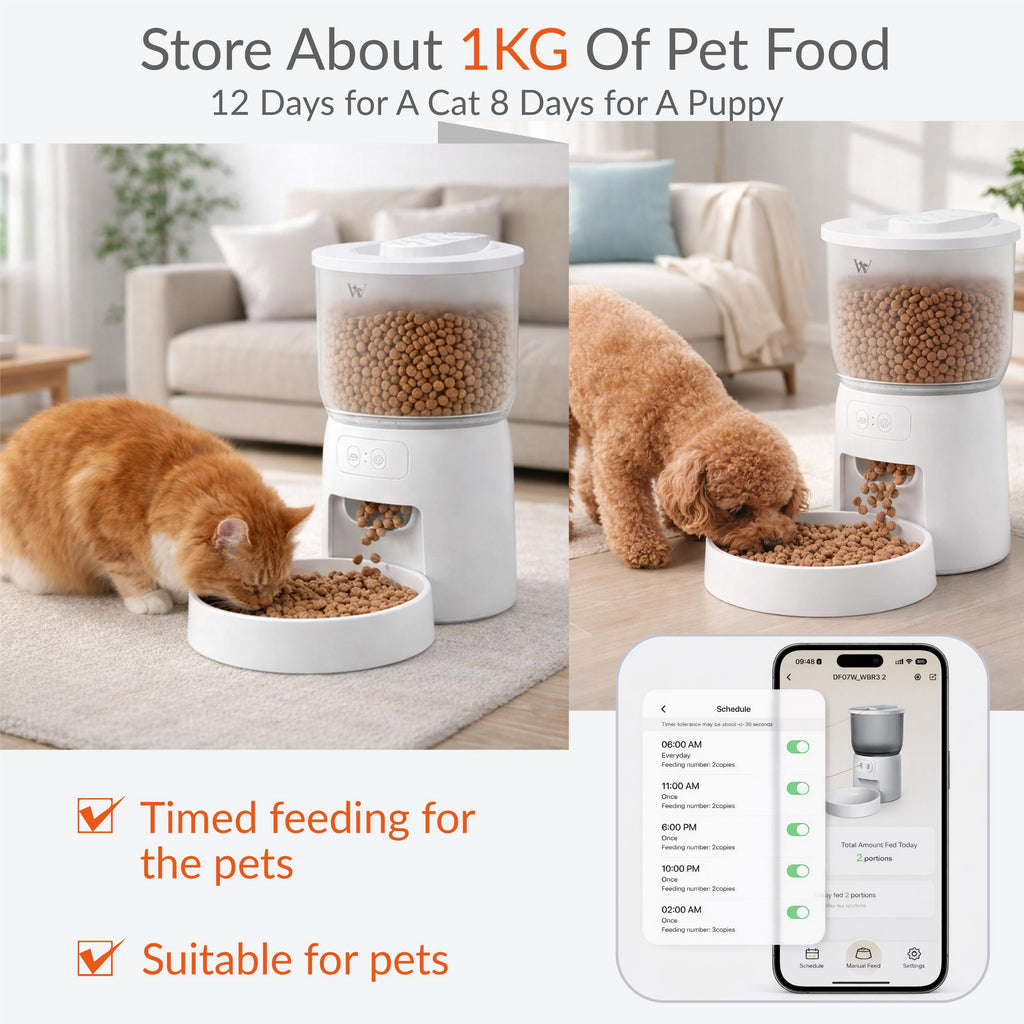 3L Automatic Smart Pet Feeder 2.4G Wifi App Controlled Timed Quantitative Dry Food Dispenser for Cat Dog Small Pets Airtight Lid Dual Power Supply