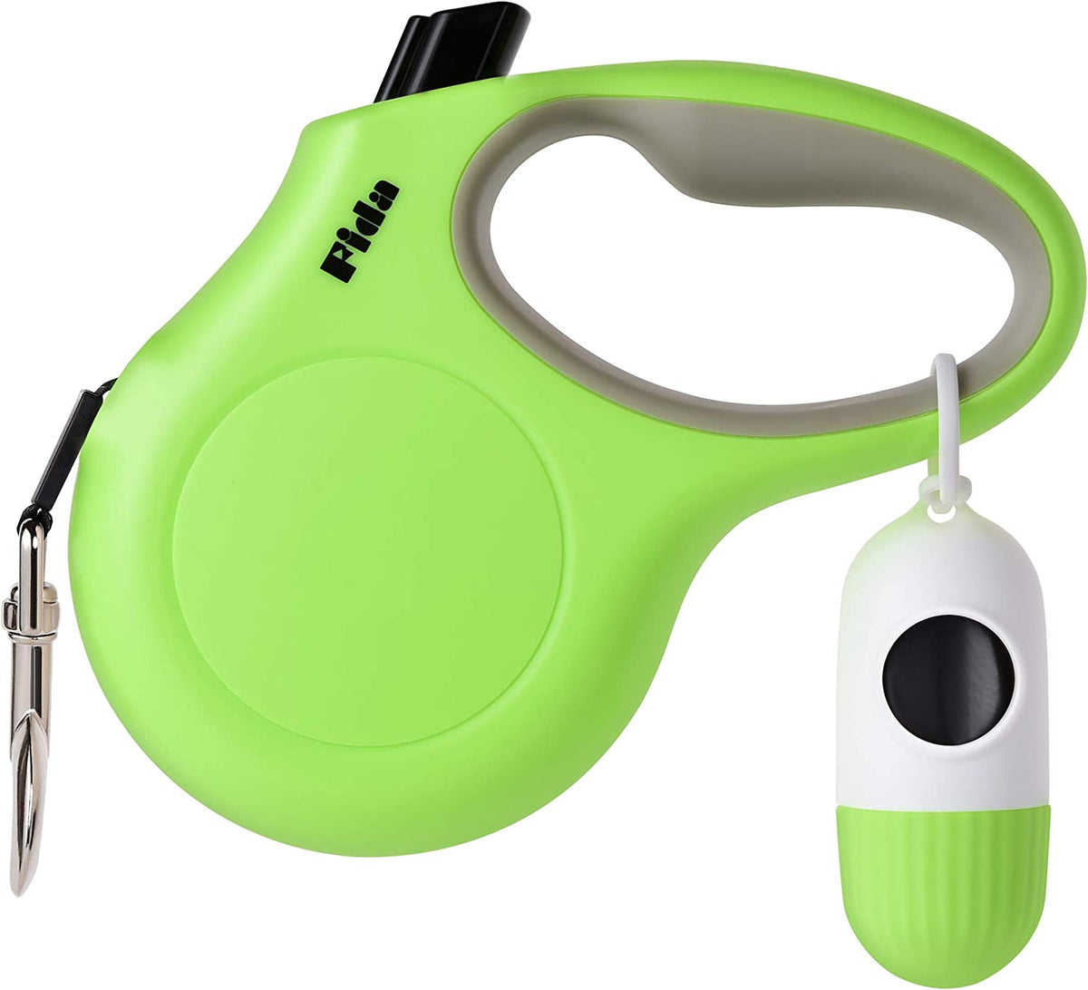 Retractable Dog Leash with Dispenser and Poop Bags, 10 Ft, Green