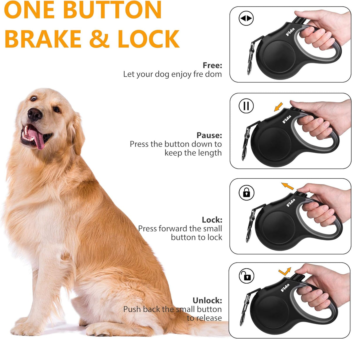 Retractable Dog Leash with Dispenser and Poop Bags, 10 Ft, Black