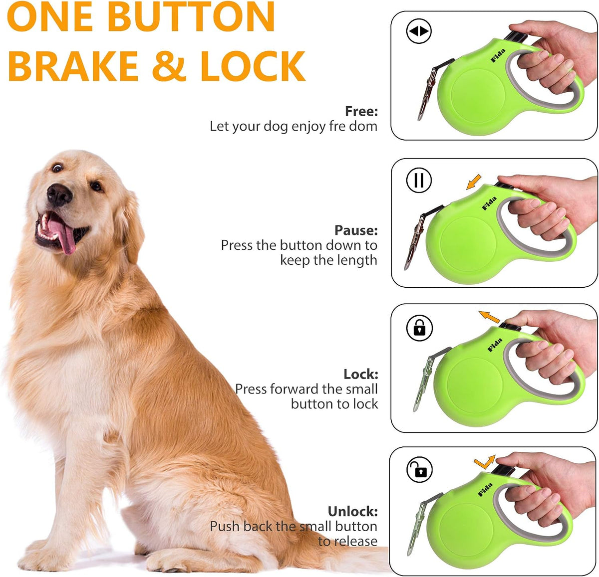 Retractable Dog Leash with Dispenser and Poop Bags, 10 Ft, Green