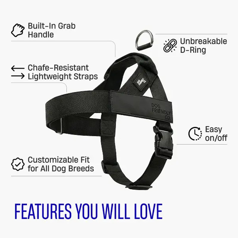 Dog Friendly Co. No-Pull Dog Walking Harness - Choke-Free Design, Padded Comfortable, 1-Click Simple Clip Buckle, Grab-Handle Ease, Chafe-Resistant Adjustable Straps, Lightweight, All-Day Wear, Secure Walks, Multi-Size XXS-XL