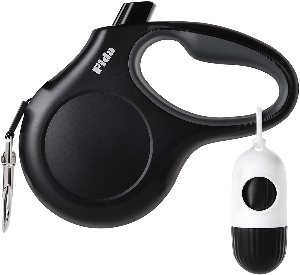 Retractable Dog Leash with Dispenser and Poop Bags, 10 Ft, Black