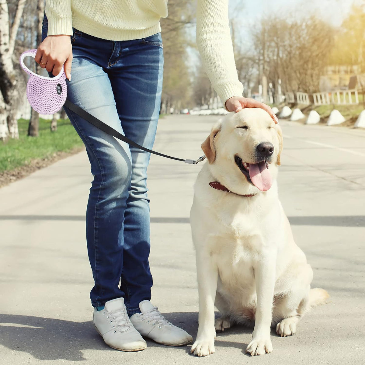 Retractable Dog Leash, Pet Walking Leash with Anti-Slip Handle, Strong Nylon Tape, 360°Tangle-Free, Suitable for Small Medium Dog Cat, Gift Waste Bags Dispenser Included,10 Ft, Pink