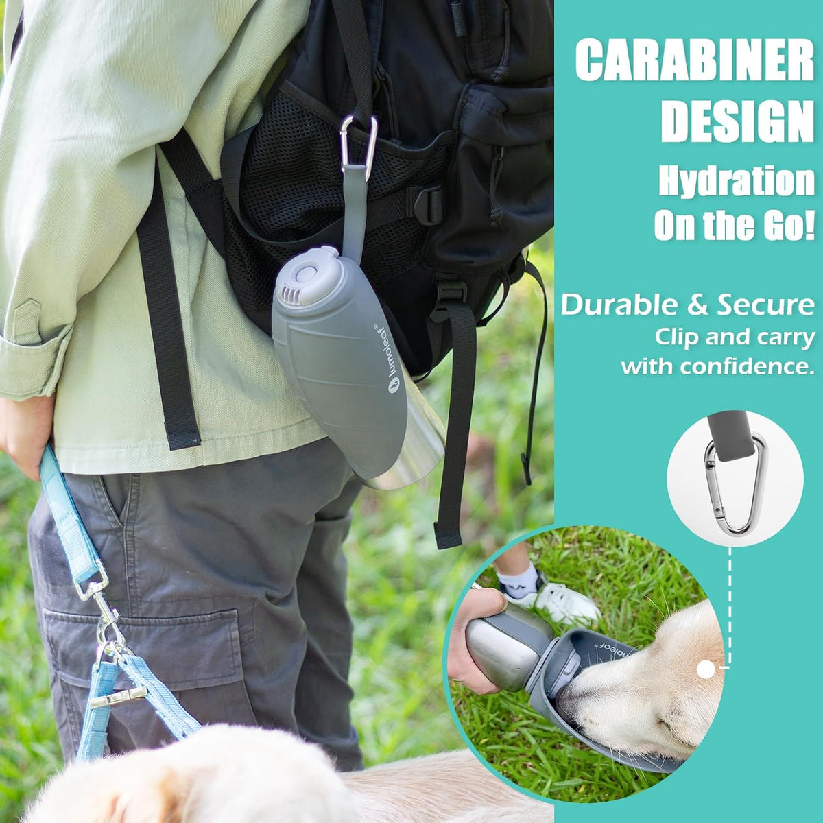 Portable Dog Water Bottle 27 OZ, Stainless Steel Pet Travel Water Bottle Dispenser for Walking, Hiking and Outdoor, Portable Water Bowl for Large Dogs (Grey)