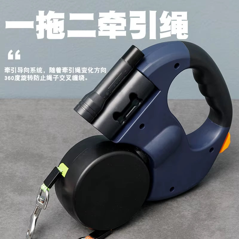 Anti-Pull Small Dog Retractable Leash Double Reflective Pet Leash Tangle-Free Double Dog Walking Leash with Lights