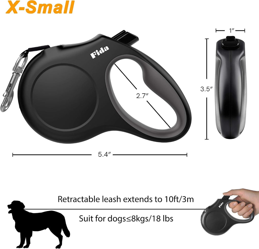 Retractable Dog Leash with Dispenser and Poop Bags, 10 Ft, Black