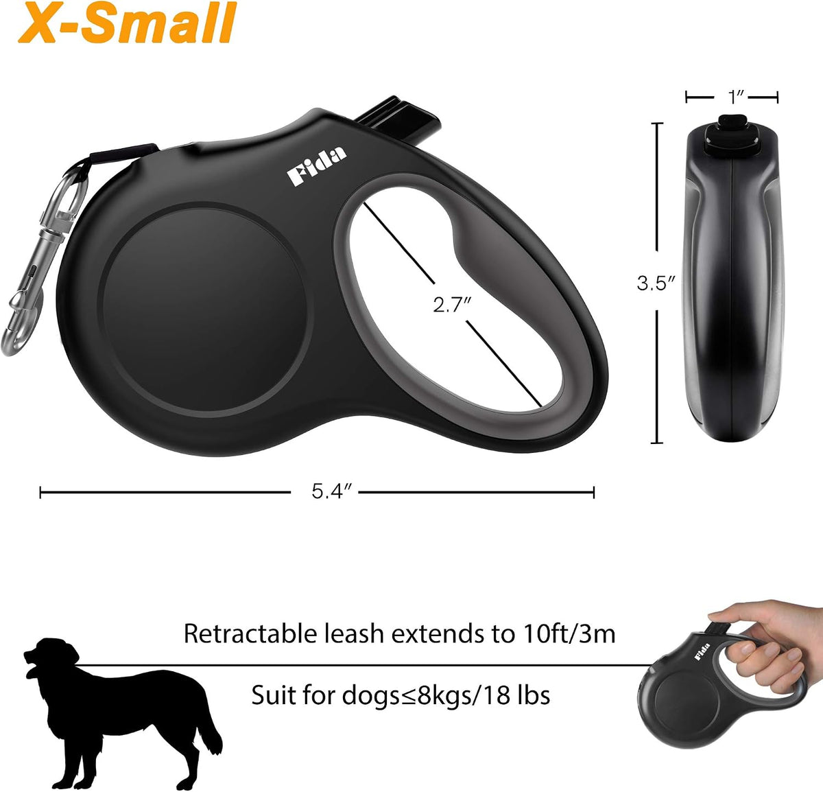 Retractable Dog Leash with Dispenser and Poop Bags, 10 Ft, Black