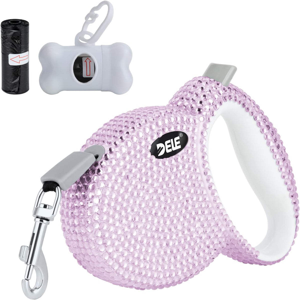 Retractable Dog Leash, Pet Walking Leash with Anti-Slip Handle, Strong Nylon Tape, 360°Tangle-Free, Suitable for Small Medium Dog Cat, Gift Waste Bags Dispenser Included,10 Ft, Pink