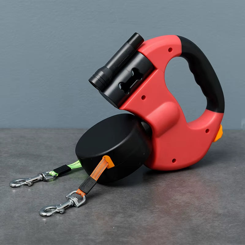 Anti-Pull Small Dog Retractable Leash Double Reflective Pet Leash Tangle-Free Double Dog Walking Leash with Lights