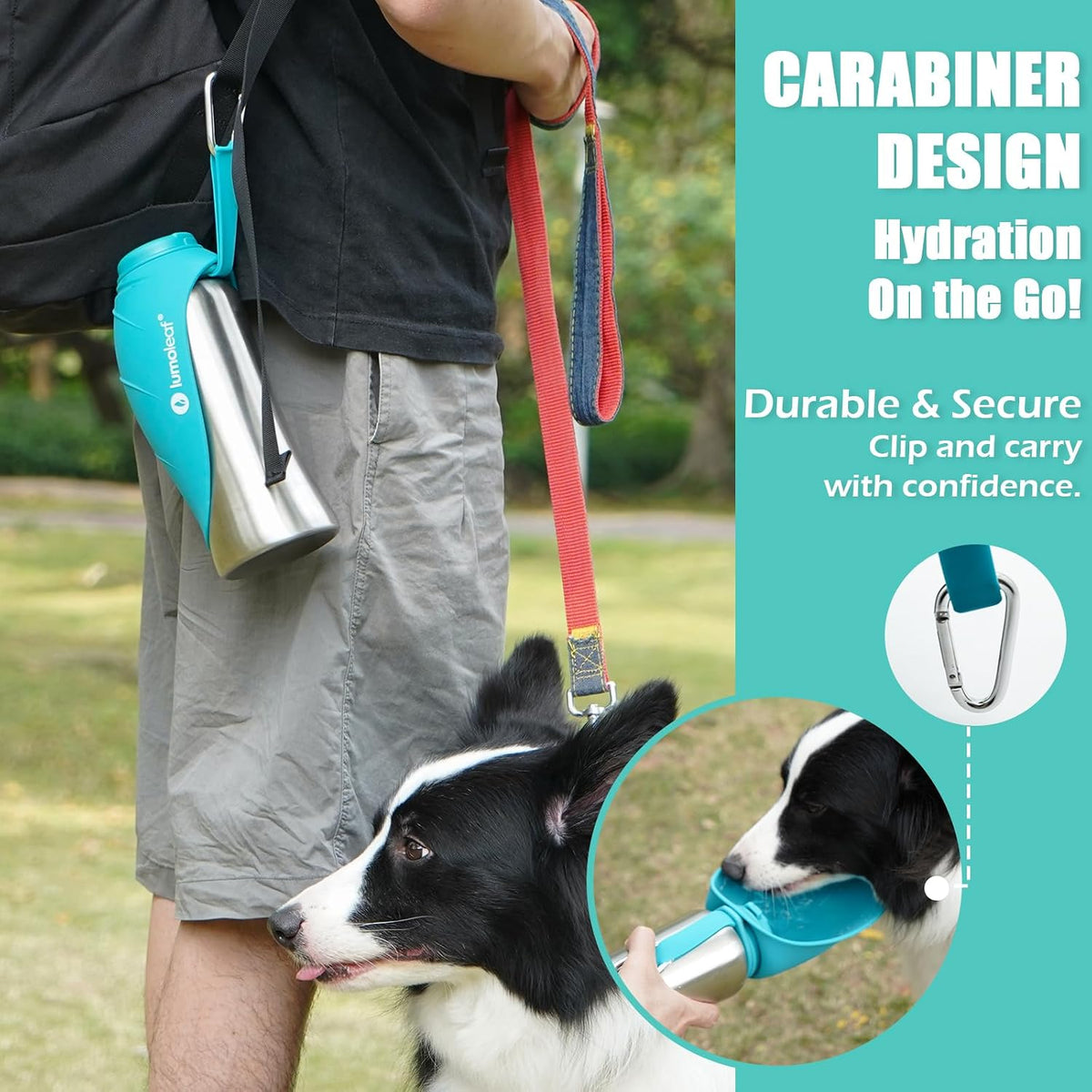 Portable Dog Water Bottle 27 OZ, Stainless Steel Pet Travel Water Bottle Dispenser for Walking, Hiking and Outdoor, Portable Water Bowl for Large Dogs (Blue)