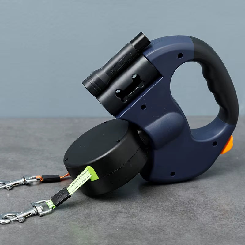 Anti-Pull Small Dog Retractable Leash Double Reflective Pet Leash Tangle-Free Double Dog Walking Leash with Lights