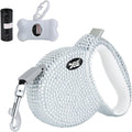 Retractable Dog Leash, Pet Walking Leash with Anti-Slip Handle, Strong Nylon Tape, 360°Tangle-Free, Suitable for Small Medium Dog Cat, Gift Waste Bags Dispenser Included,10 Ft,White
