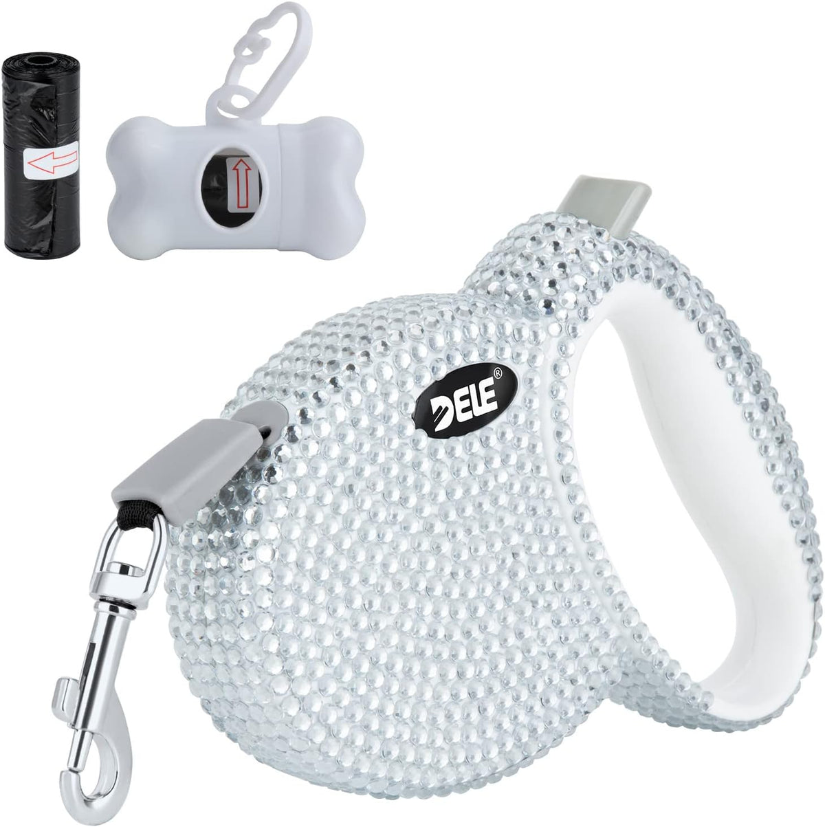 Retractable Dog Leash, Pet Walking Leash with Anti-Slip Handle, Strong Nylon Tape, 360°Tangle-Free, Suitable for Small Medium Dog Cat, Gift Waste Bags Dispenser Included,10 Ft,White