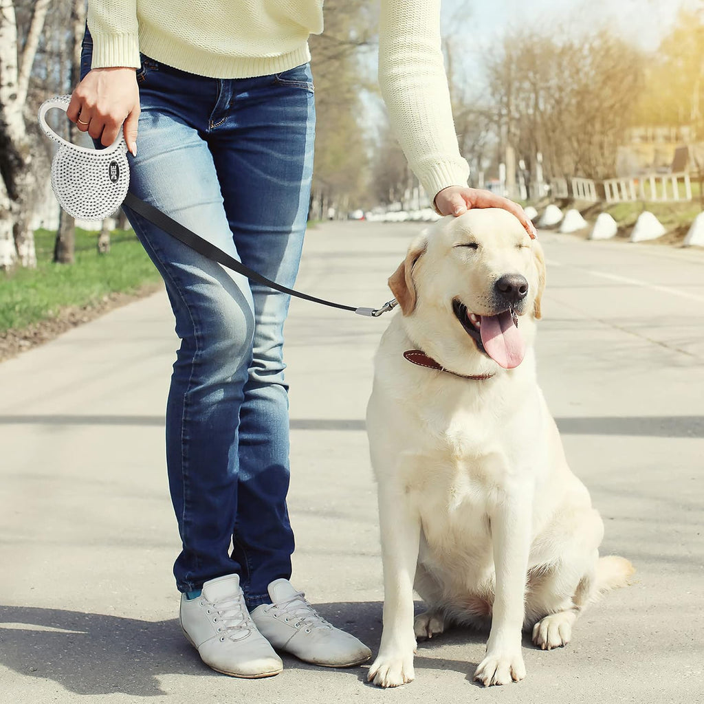 Retractable Dog Leash, Pet Walking Leash with Anti-Slip Handle, Strong Nylon Tape, 360°Tangle-Free, Suitable for Small Medium Dog Cat, Gift Waste Bags Dispenser Included,10 Ft,White