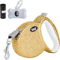 Retractable Dog Leash, Pet Walking Leash with Anti-Slip Handle, Strong Nylon Tape, 360°Tangle-Free, Suitable for Small Medium Dog Cat, Gift Waste Bags Dispenser Included,10 Ft, Gold