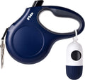 Retractable Dog Leash with Dispenser and Poop Bags, 10 Ft, Navy Blue